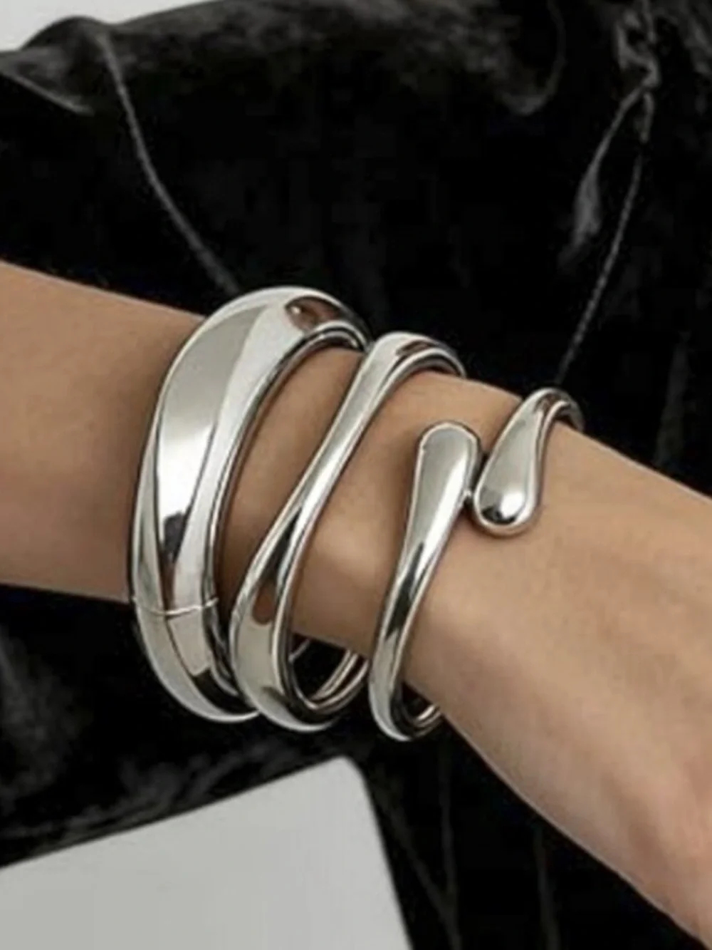 14K Gold Plated Silver Trendy Stackable Cuff Bracelet Set